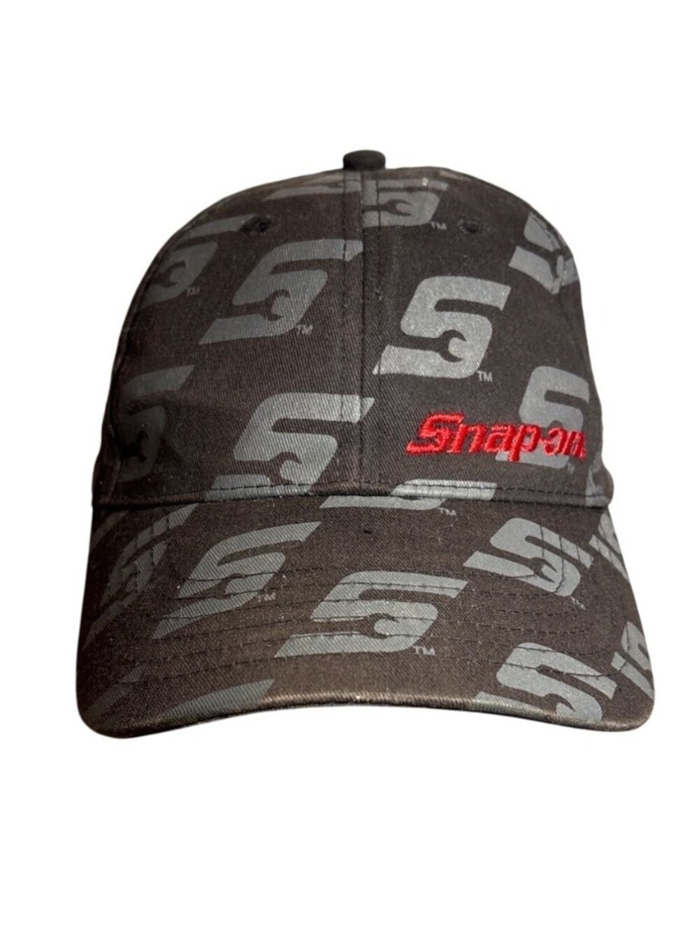Snap On Hat Black & Gray Logo Adjustable Cap Red Embroidery All Over Print